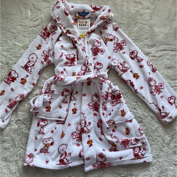 Peanuts Snoopy Charlie Brown Whole Gang Valentines Soft Robe Women’s Sz S / M - Picture 4 of 11